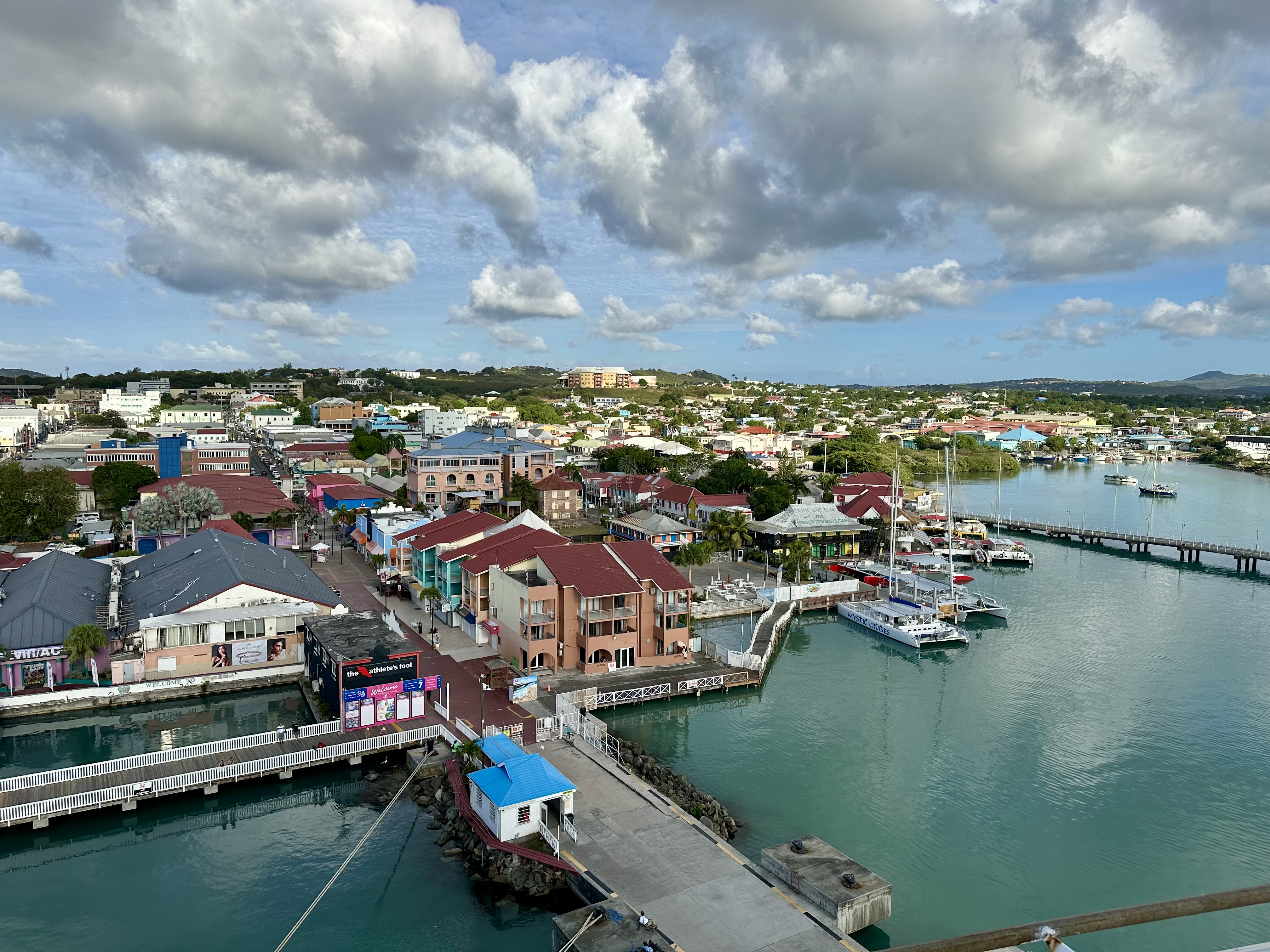 Colorful waterfront buildings in St. John's, Antigua